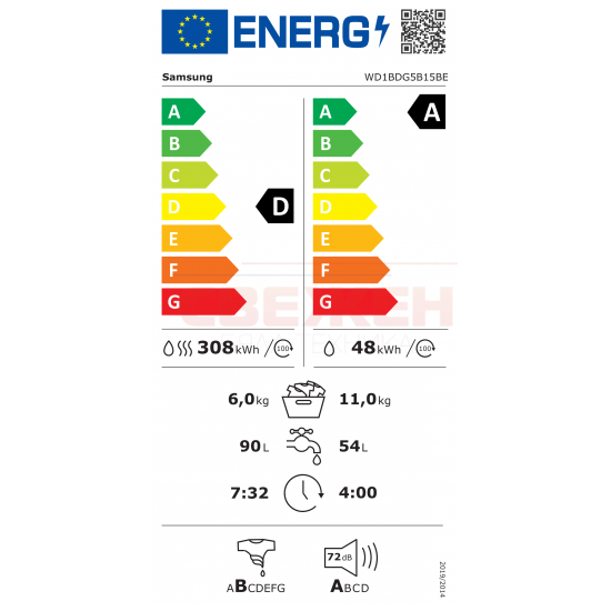 Пералня със сушилня SAMSUNG WD1BDG5B15BE – 11/6 кг, 1400 оборота, AI EcoBubble, Wi-Fi